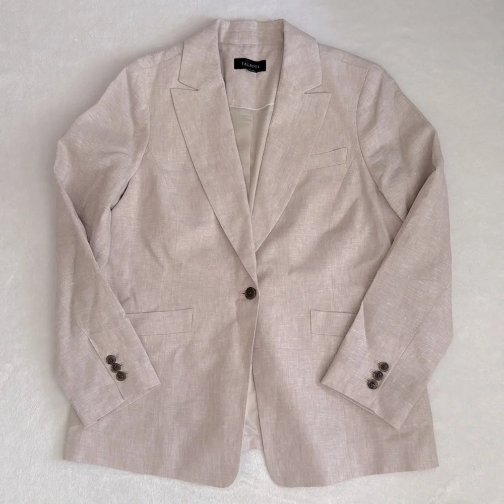 {NWOT} Talbots | Classic Linen Single Button Blazer Jacket VN1953 Cream (14)